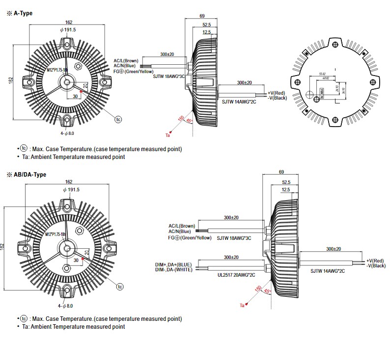 Mechanical Drawing - MEAN WELL HBGC-300 LED Power Supplies